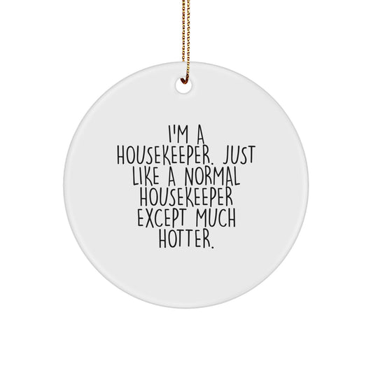 Funny Housekeeper Gifts from Men to Women, Housekeeper Christmas Unique Gifts for Housekeeper Friends, Circle Ornament with Hotter Quote - Image 1