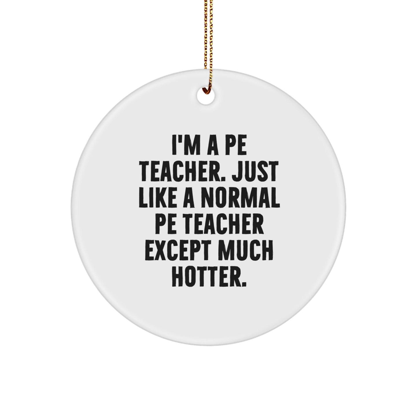 Funny PE Teacher Gifts for Men, PE Teacher Circle Ornament, Christmas Unique Gifts from Friends, 'I'm A PE Teacher, Just Like A Normal PE Teacher except Much Hotter.' - Image 1