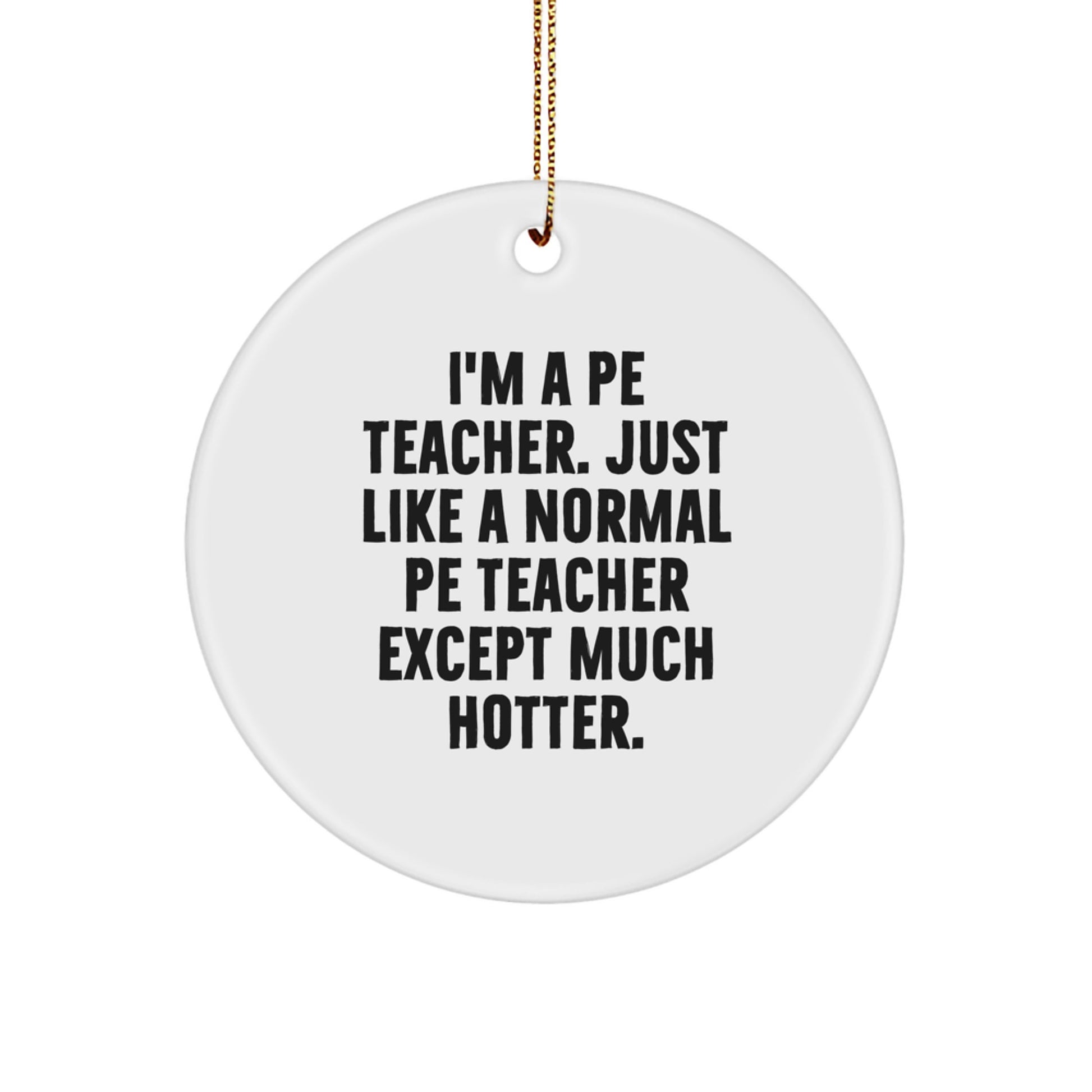 Funny PE Teacher Gifts for Men, PE Teacher Circle Ornament, Christmas Unique Gifts from Friends, 'I'm A PE Teacher, Just Like A Normal PE Teacher except Much Hotter.' - Image 1