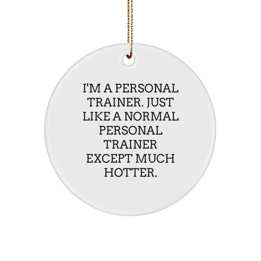 Funny Personal Trainer Gifts for Him - Personal Trainer Christmas Unique Circle Ornament, 'I'm A Personal Trainer, Just Like A Normal Personal Trainer Except Much Hotter', White, Circle Shaped - Image 1