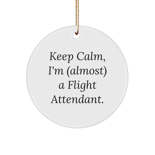 Funny Flight Attendant Gifts for Christmas, Handmade Circle Ornament Gifts from Friends, Coworkers, Family for Flight Attendant, 'Keep Calm, I'm (almost) A Flight Attendant.' - Image 1