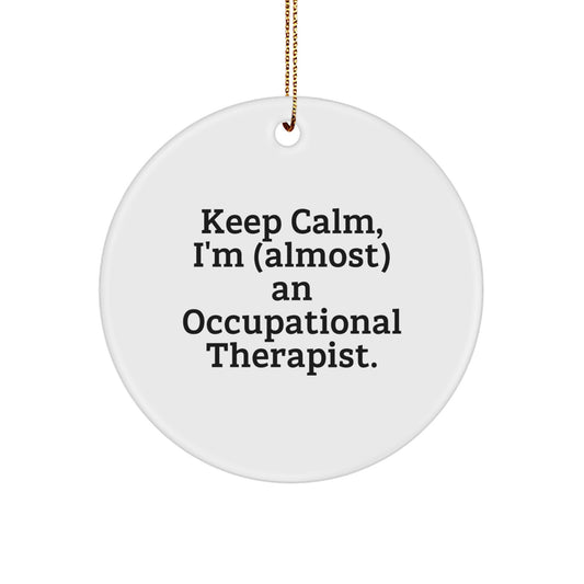Funny Occupational Therapist Gifts, Christmas Unique Circle Ornament, 'Keep Calm, I'm (almost) An Occupational Therapist' for Occupational Therapists, Gifts from Friends and Family - Image 1