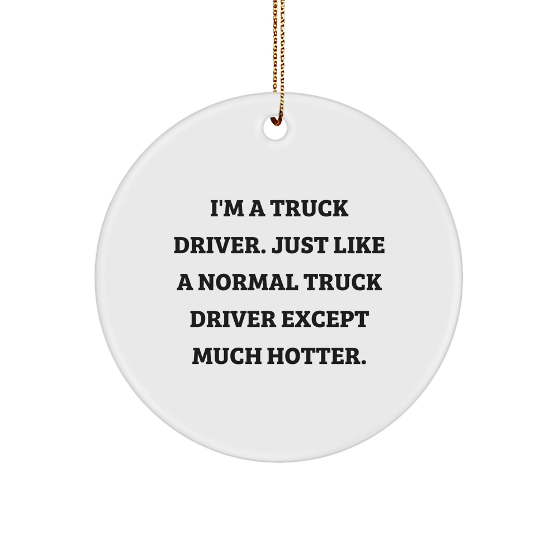 Funny Truck Driver Gifts for Men, Unique Christmas Unique Gifts from Friends to Family, 'I'm A Truck Driver. Just Like A Normal Truck Driver Except Much Hotter.' Circle Ornament - Image 1