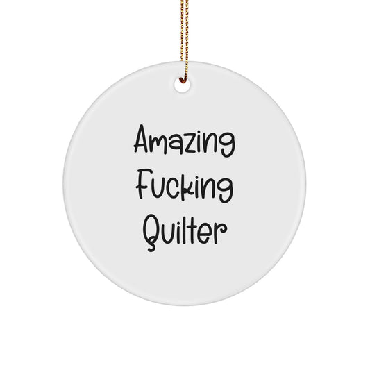 Hilarious Christmas Ornament Gift for Friends - Amazing Fucking Quilter - Image 1