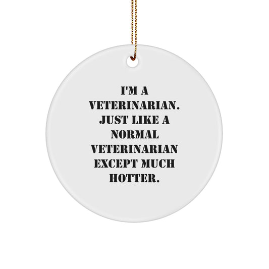 Funny Veterinarian Gifts from Friends, Unique Circle Ornament for Veterinarian Men, Women, or Coworkers - 'I'm A Veterinarian. Just Like A Normal Veterinarian Except Much Hotter.' - Image 1
