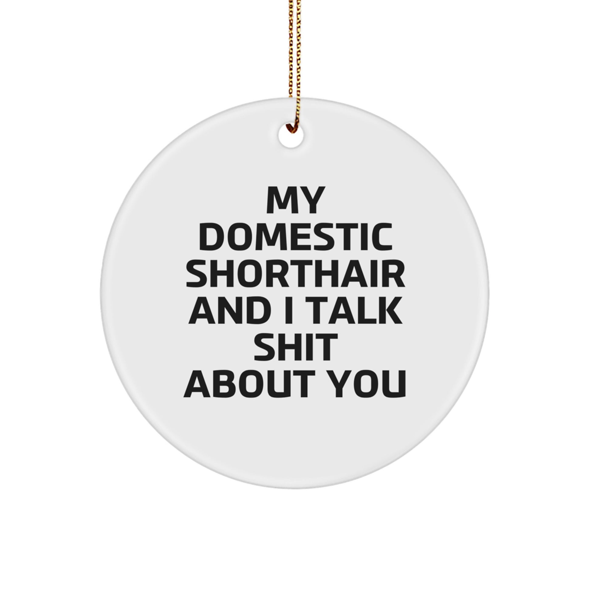 Domestic Shorthair Cat Christmas Circle Ornament Funny Gifts for Friends, Funny Quote My Domestic Shorthair And I Talk Shit About You, Gifts from Family - Image 1