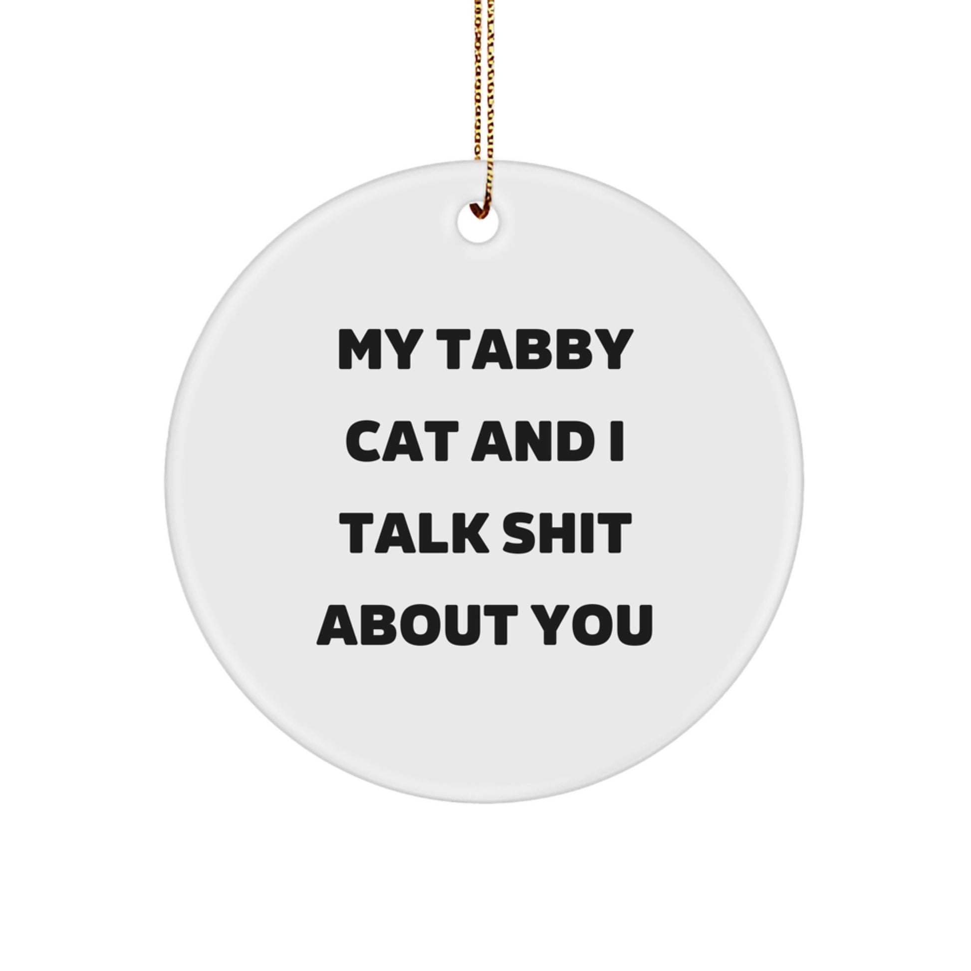 Gifts from Friends and Family, Unique Tabby Cat Circle Ornaments, Funny Quote 'My Tabby Cat And I Talk Shit About You' for Tabby Cat Lovers, Perfect Christmas Decorations - Image 1