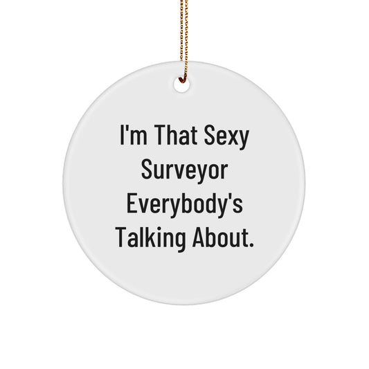 Funny Surveyor Gifts for Men from Friends, I'm That Sexy Surveyor Everybody's Talking About, Christmas Unique Circle Ornament for Surveyor - Image 1