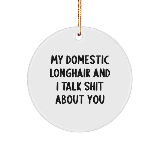 Funny Domestic Longhair Cat Circle Ornament Gifts from Me to You 'Talk Shit About You' Christmas Decorations - Image 1