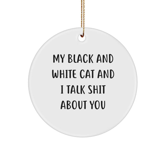 Funny Black and White Cat Circle Ornament Gifts for Women Friends Coworkers Family from Men - Image 1