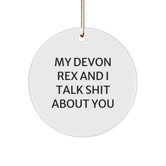 Devon Rex Cat Lover Gifts from Friends for Christmas - Funny Circle Ornament, My Devon Rex And I Talk Shit About You Quote - Image 1