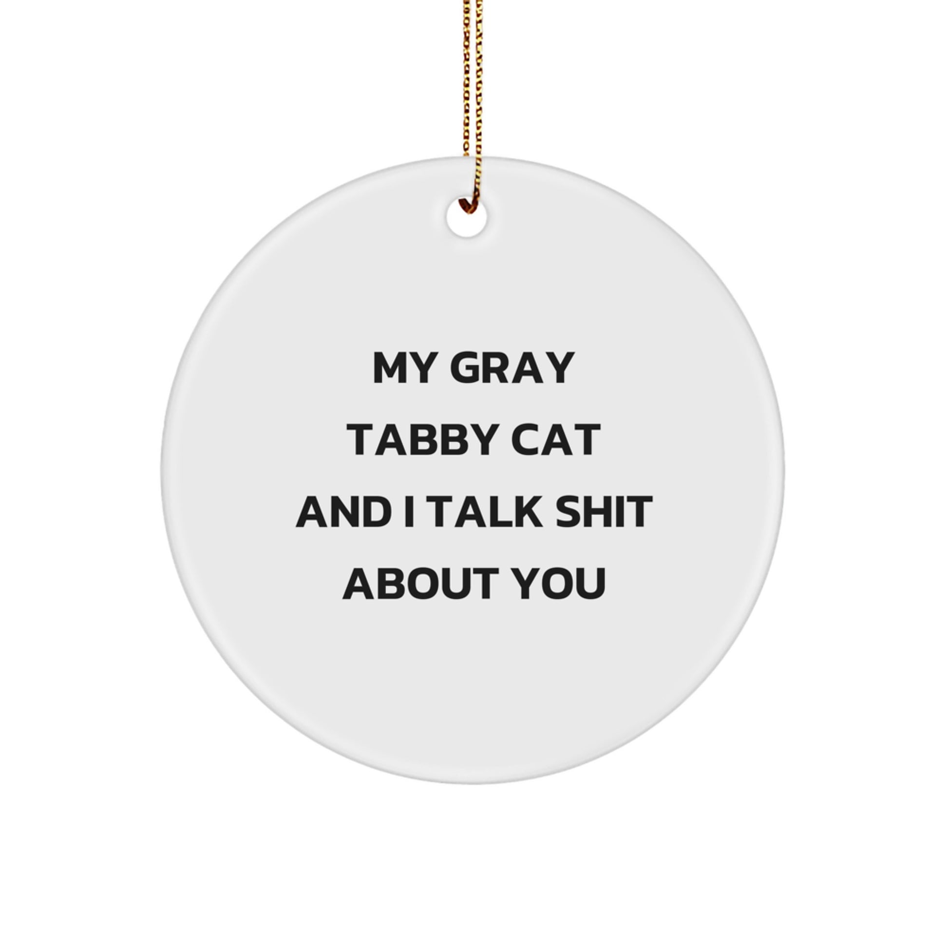 Gray Tabby Cat Christmas Unique Gifts from Friends - Funny Quote Circle Ornament for Men Women - My Gray Tabby Cat And I Talk Shit About You - Image 1