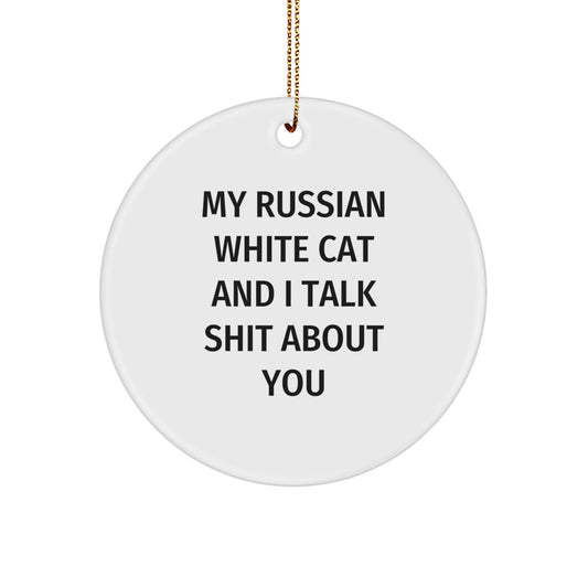 Funny Russian White Cat Lover Gifts from Men to Russian White Cat Enthusiasts - Unique Circle Ornament for Christmas Unique Gifts - Image 1