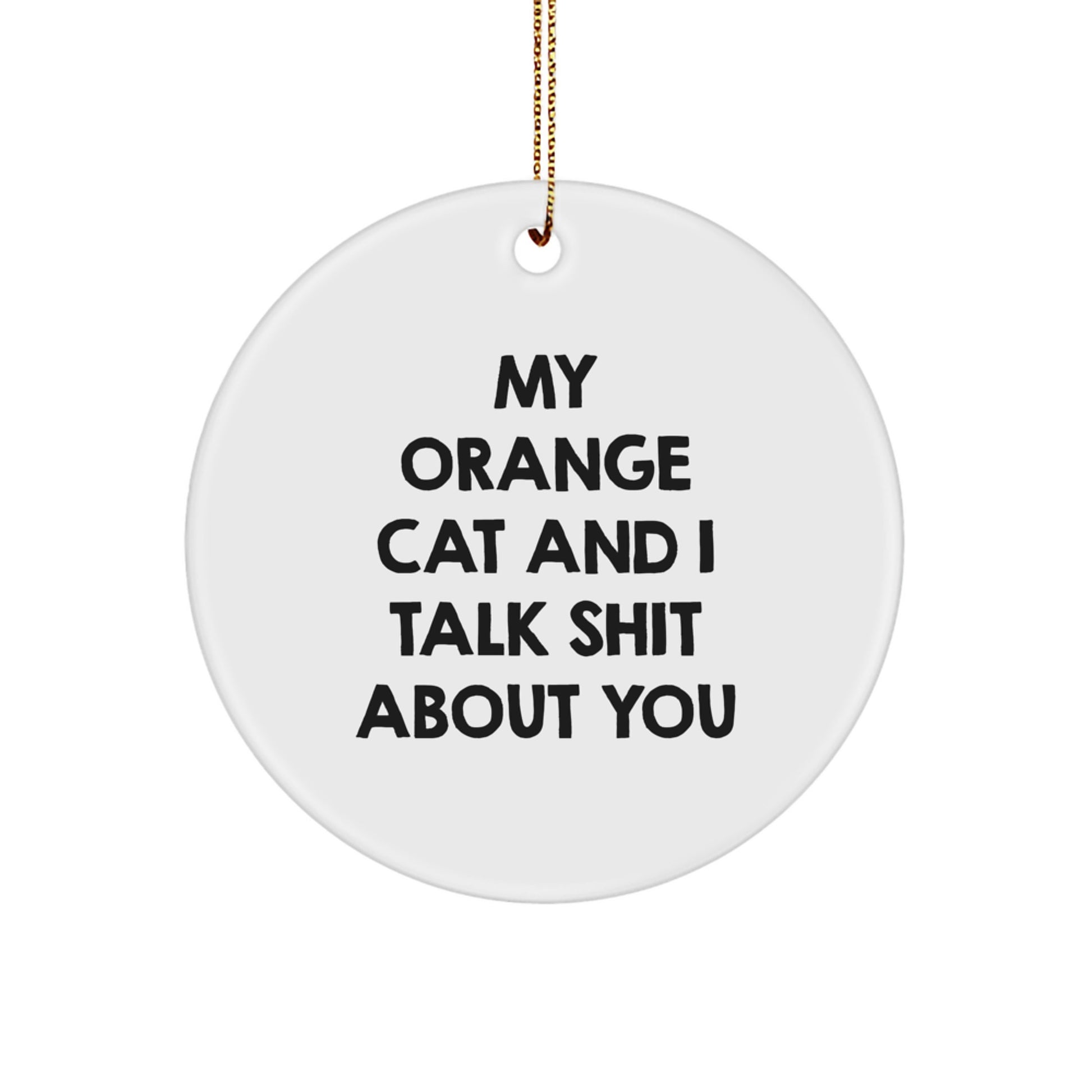 Funny Orange Cat Gifts for Men Friends Coworkers - My Orange Cat And I Talk Shit About You Circle Ornament - Image 1