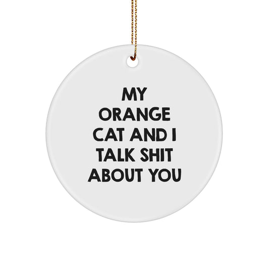 Funny Orange Cat Gifts for Men Friends Coworkers - My Orange Cat And I Talk Shit About You Circle Ornament - Image 1