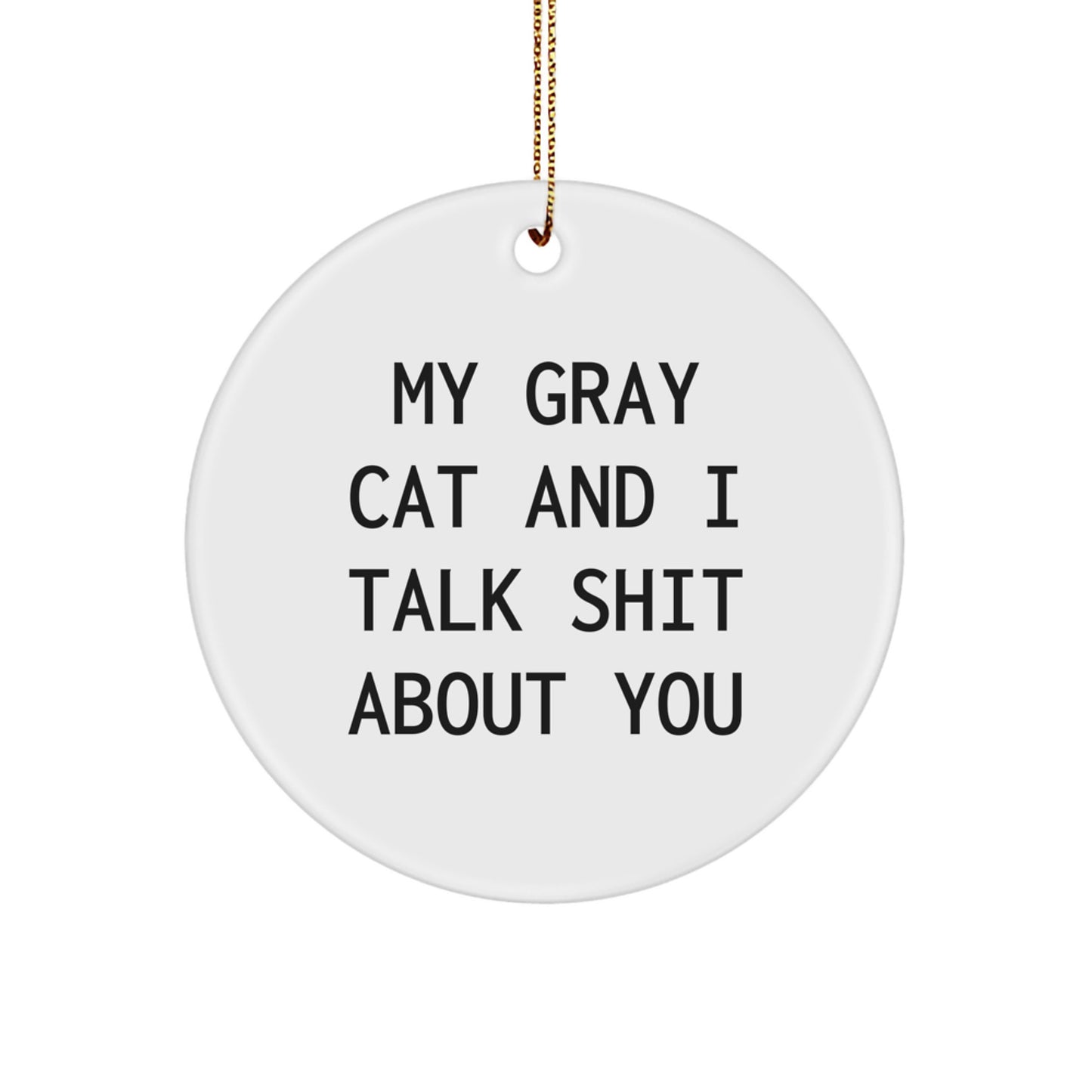 Funny Gray Cat Gifts for Men, Women, Friends, and Family - My Gray Cat And I Talk Shit About You Christmas Ornament for Gray Cat Lover - Image 1