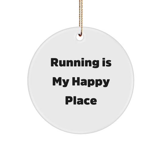 Funny Running Gifts for Women, Christmas Unique Circle Ornament - Running Is My Happy Place - Image 1