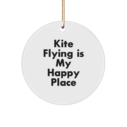 Kite Flying Gifts for Men, Women, Friends - Inspirational Circle Ornament, Christmas Unique Gifts from - 'Kite Flying Is My Happy Place' - Image 1