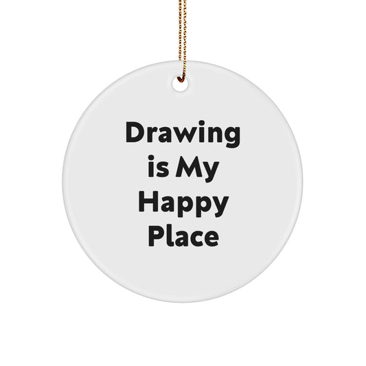 Christmas Unique Drawing Gifts for Friends from - Drawing Is My Happy Place Circle Ornament - Image 1