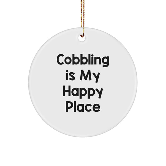 Cobbling Gifts for Her, Funny Quote Circle Ornament, Christmas Unique Gifts from Women, 'Cobbling Is My Happy Place', Small Circle Shaped Decoration - Image 1
