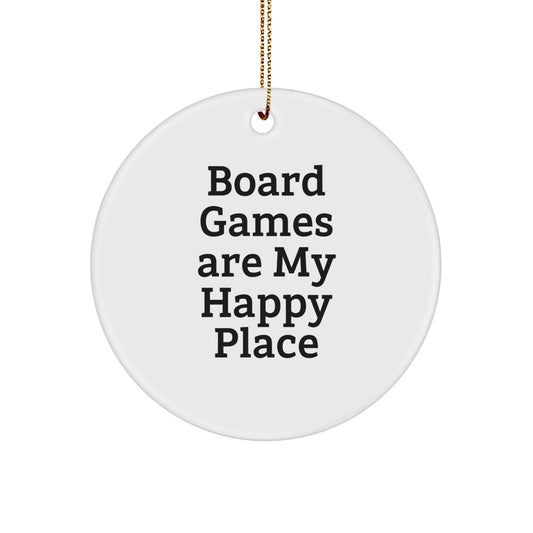 Board Games Enthusiast Gifts from Friends and Family for Happy Kids and Adults - Circle Ornament with Funny Quote 'Board Games Are My Happy Place' for Christmas Unique Decorations - Image 1