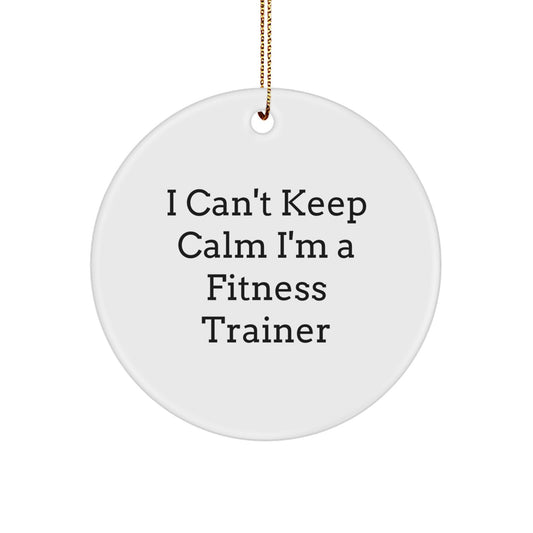 Funny Fitness Trainer Gifts from Men to Friends, Unique Christmas Circle Ornament, Inspirational I Can't Keep Calm I'm A 'Fitness Trainer' Decor - Image 1