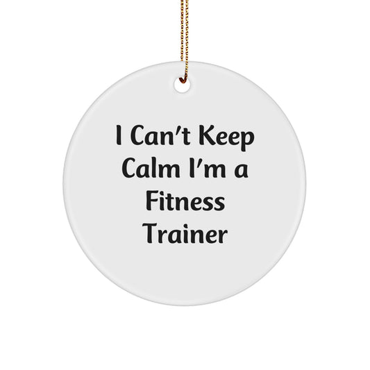 Funny Fitness Trainer Gifts for Men - 'I Can't Keep Calm I'm A Fitness Trainer' Circle Ornament, White, Christmas Unique Gifts from Family to Friends - Image 1