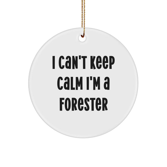Funny Forester Gifts, I Can't Keep Calm I'm A Forester Circle Ornament, Christmas Unique Gifts for Men, Women, Friends, Family, Forester Enthusiasts - Image 1