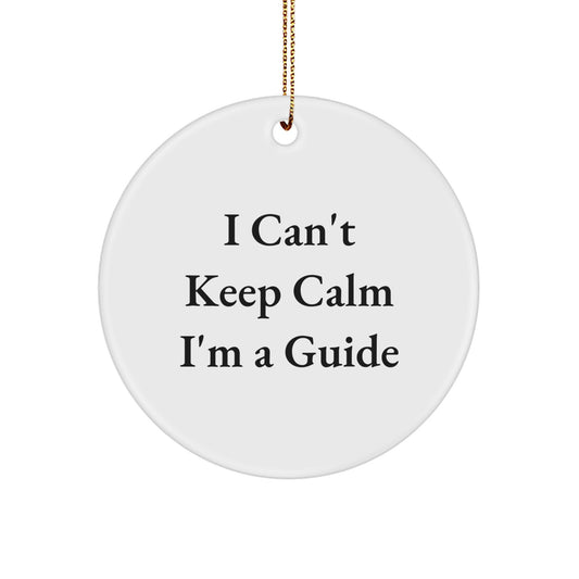 Funny Guide Christmas Circle Ornament Gifts from Friends to Guide Lovers, Cute Inspirational Quote I Can't Keep Calm I'm A Guide, Great Guide Gifts for Office Decor - Image 1