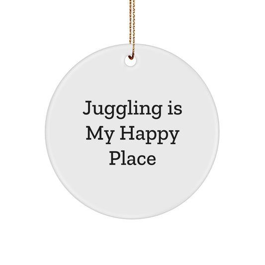 Juggling Gifts from Friends and Family for Juggling Enthusiasts, Circle Ornament, Funny Quote 'Juggling Is My Happy Place' for Christmas Unique Gifts. - Image 1