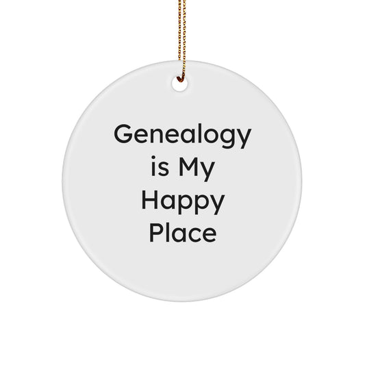 Genealogy Circle Ornament Gifts from Family for Genealogy Enthusiasts, Funny 'Genealogy Is My Happy Place' Quote, Christmas Unique Gifts - Image 1