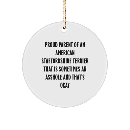 American Staffordshire Terrier Dog Lover Gifts from Friends - Proud Parent Christmas Unique Circle Ornament for Men Women Family - Image 1