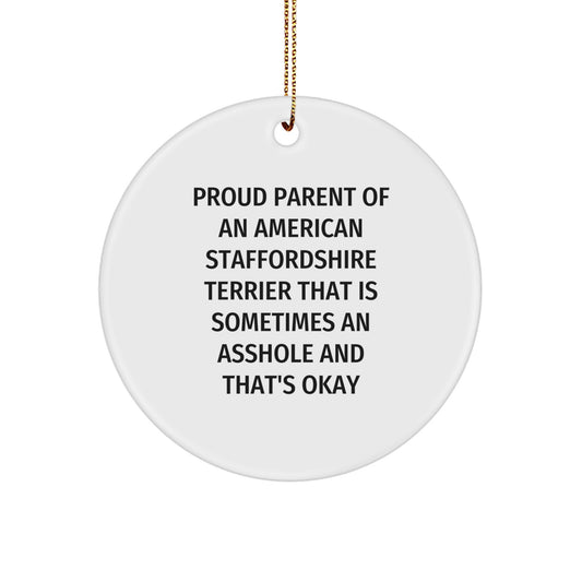 Funny Gifts from Grandma for American Staffordshire Terrier Dog Lover, American Staffordshire Terrier Dog Christmas Ornament, Proud Parent Quote Circle Decoration, Unique Dog Mom Gift - Image 1