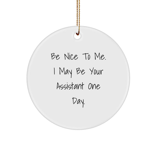 Funny Assistant Gifts from Friends - Be Nice To Me Circle Ornament - Christmas Unique Assistant Gifts for Men Women Family - Image 1