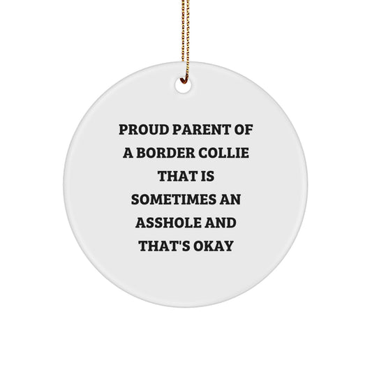 Funny Border Collie Dog Quotes Gifts for Men Women Friends Coworkers Circle Ornament - Image 1