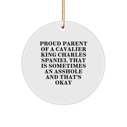 Funny Cavalier King Charles Spaniel Dog Lover Gifts from Friends for Christmas Unique Circle Ornament - Image 1