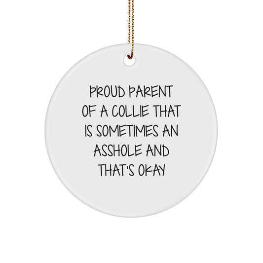 Collie Dog Christmas Unique Gifts from Friends and Family - Proud Mom of Asshole Collies, Funny Collie Dog Lover Ornament, Collie Dog Circle Ornament, Holiday Gifts for Collie Dog Enthusiasts - Image 1