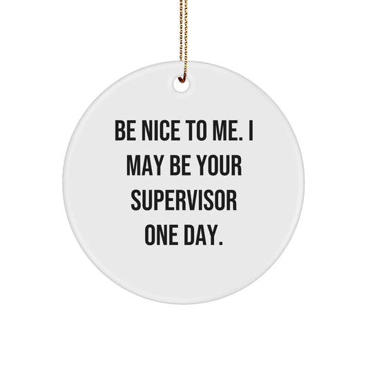 Funny Supervisor Gifts from Friends, Christmas Unique Ornament with Be Nice To Me. I May Be Your Supervisor One Day. Quote, Circle Shaped MDF Decoration, Gifts for Supervisor - Image 1