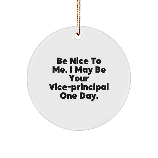 Funny Vice-Principal Gifts - 'Be Nice To Me' Circle Ornament for Vice-Principal Men Friends Family, Christmas Unique Decorations - Image 1