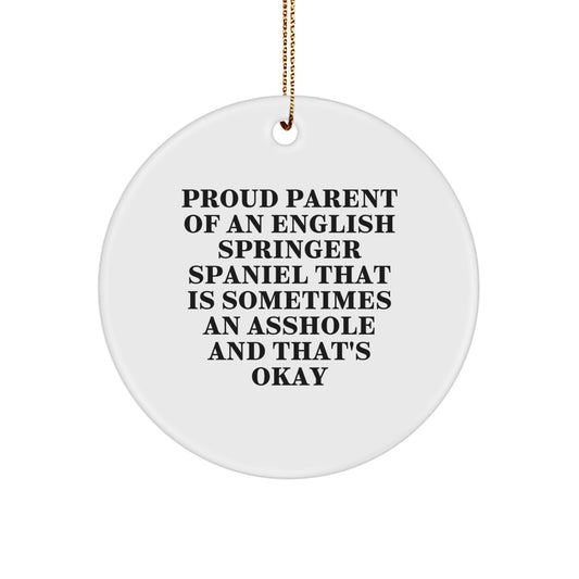 Proud Parent English Springer Spaniel Dog Lover Circle Ornament Funny Christmas Unique Gifts from Mom - Image 1
