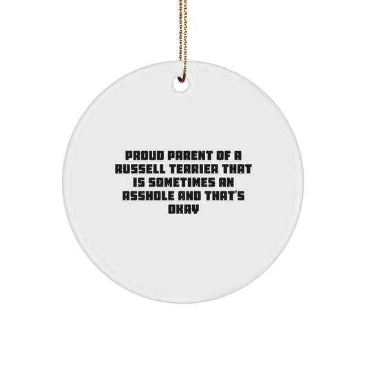 Funny Russell Terrier Dog Lover Gifts from Friends - Proud Parent Circle Ornament for Christmas Unique Presents - Image 1
