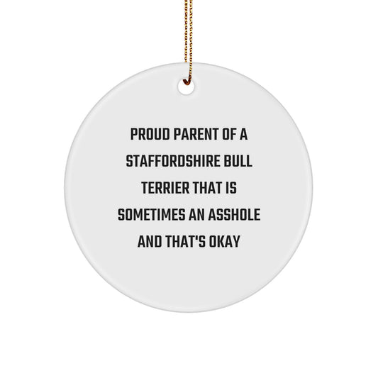 Funny Staffordshire Bull Terrier Dog Circle Ornament Gift for Proud Parents, Unique Christmas Unique Gifts for Men, Women, Friends, Family - Image 1