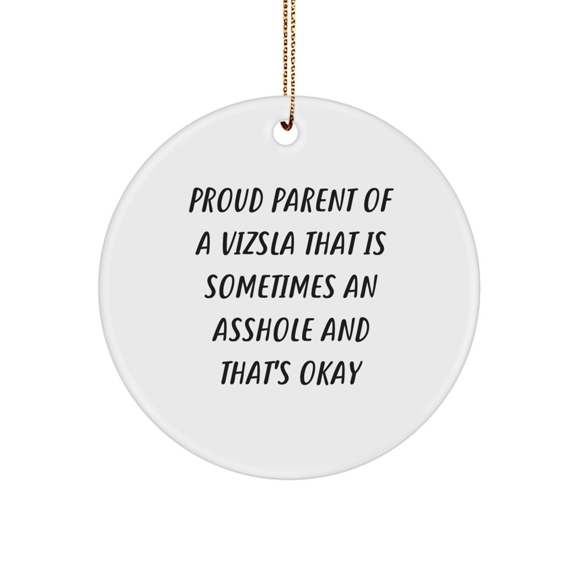 Funny Vizsla Dog Gifts from Men to Family Members, Unique Circle Ornament for Christmas, Proud Parent Quote - Image 1
