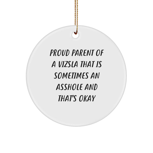 Funny Vizsla Dog Gifts from Men to Family Members, Unique Circle Ornament for Christmas, Proud Parent Quote - Image 1