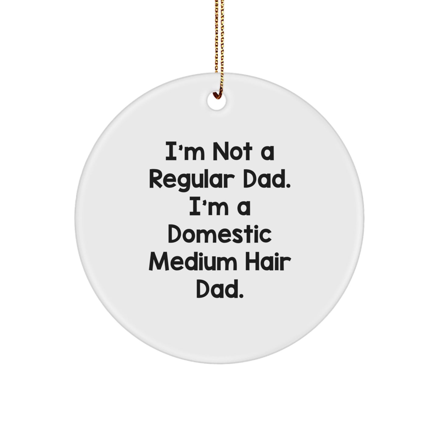 Funny Domestic Medium Hair Cat Gifts for Cat Dad, Circle Ornament from Men, Christmas Unique Decorations - Image 1