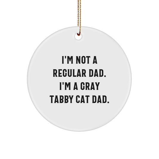 Funny Gray Tabby Cat Dad Gifts from Men to Family - Gray Tabby Cat Circle Ornament, Inspirational Christmas Unique Gifts - Image 1