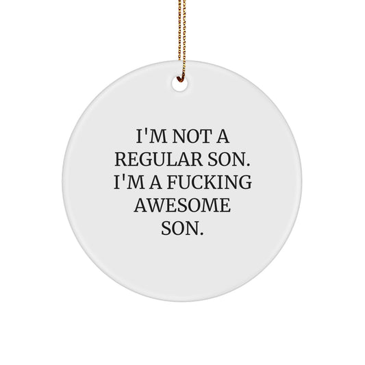 Funny Son Gifts for Him, Awesome Circle Ornaments for Christmas Unique Gifts from Family to Son - Image 1