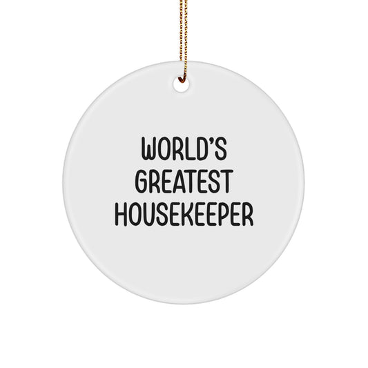 Funny Housekeeper Gifts from Men for Women with 'World's Greatest Housekeeper' Quote Christmas Unique Ornaments for Housekeeper Circle Shaped Decorations - Image 1