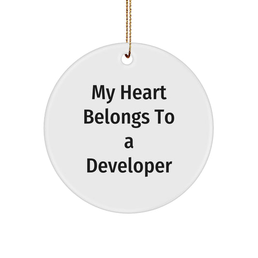 Christmas Unique Gifts from Friends for Developers - My Heart Belongs To A Developer Circle Ornament, Funny Developer Gifts for Men Women Family Coworkers - Image 1