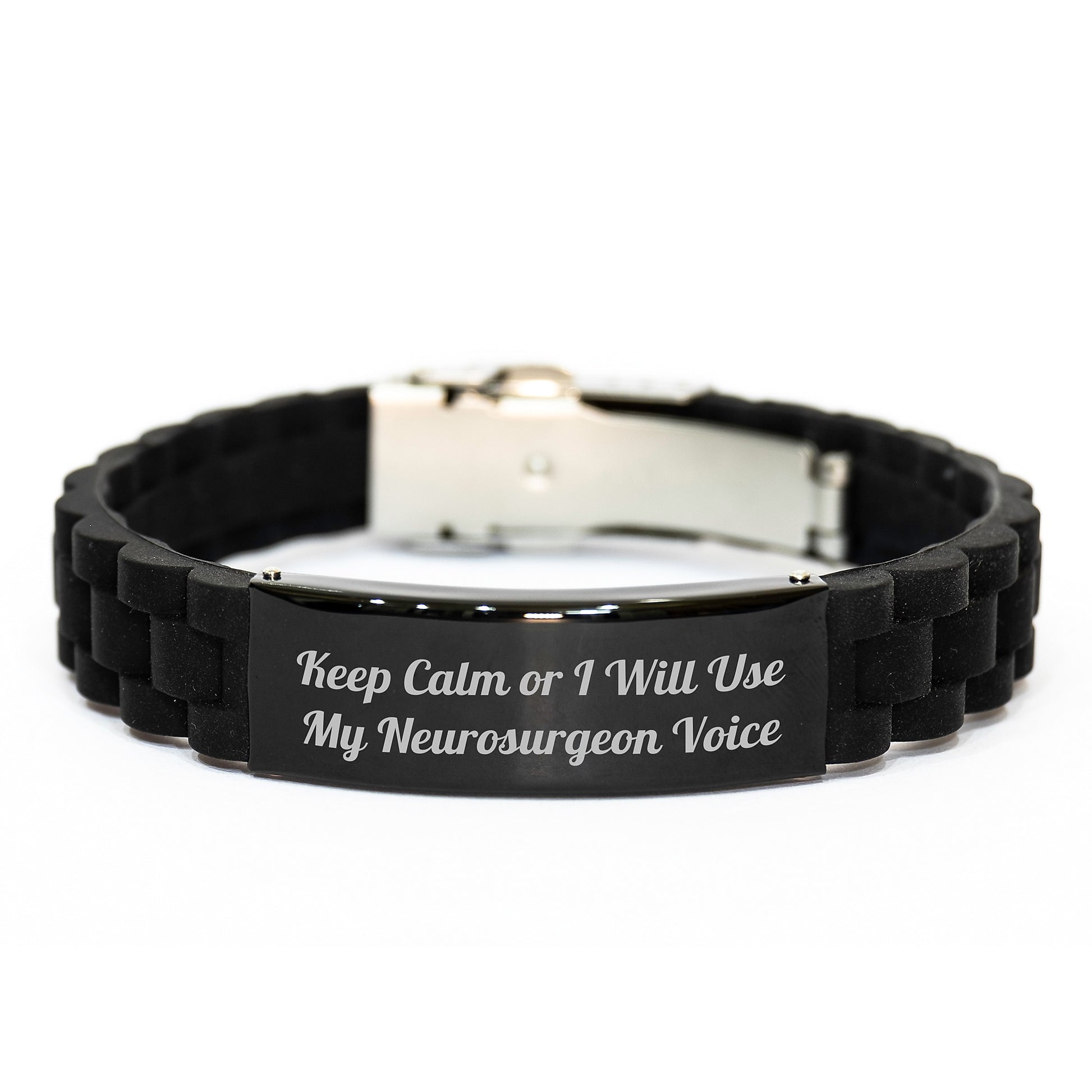 Funny Neurosurgeon Gifts for Men - Keep Calm Or I Will Use My Neurosurgeon Voice Glide lock Clasp Bracelet for Graduation, Gifts from Men to Neurosurgeon, Adjustable Silicone and Stainless Steel - Image 1